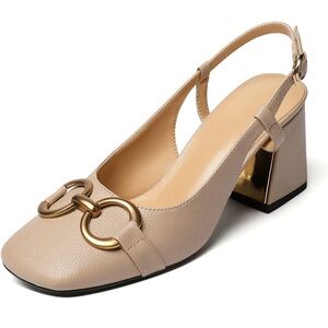 Slingback Square Toe Chunky High Heels Sandals Ankle Buckle Dress Summer Pumps